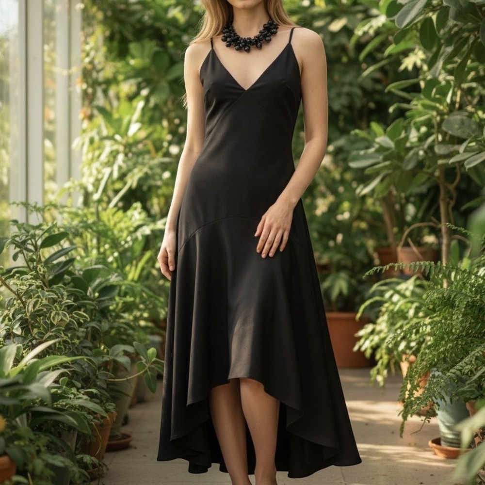 Keepsake The Label Dress Women‎ XS Black Party Cocktail Hi-Lo V Neck Midi   2838